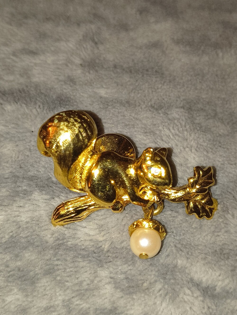 Gold Squirrel Brooch with Pearl Accent - Women Jewelry